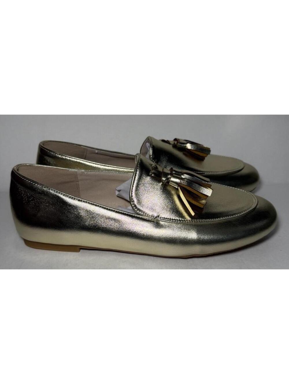 Women's Flat Fashion Loafers Tassels Round Toe Gold Metallic
